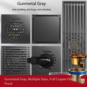 Siphon de sol de <span class=keywords><strong>douche</strong></span> gris anthracite en laiton massif, anti-odeur, à débit élevé, avec couvercle amovible pour la rénovation de maisons modernes - Product Image 1
