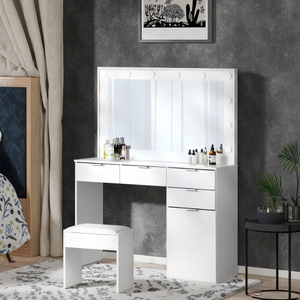 Hiện đại sơn mài trắng bàn trang điểm thiết lập gỗ phòng ngủ cô gái tủ quần áo trang điểm Vanity với gương và ghế - Product Image 1