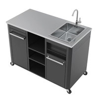 Ensemble de cuisine de camping moderne pour barbecue extérieur avec armoires en acier thermolaqué, évier d'îlot et garantie d'un an