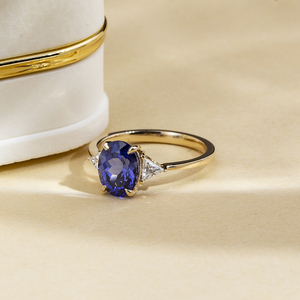 Anillo de compromiso de zafiro con forma ovalada de oro de 14 quilates Messi Jewelry MSR-1794 - Product Image 3