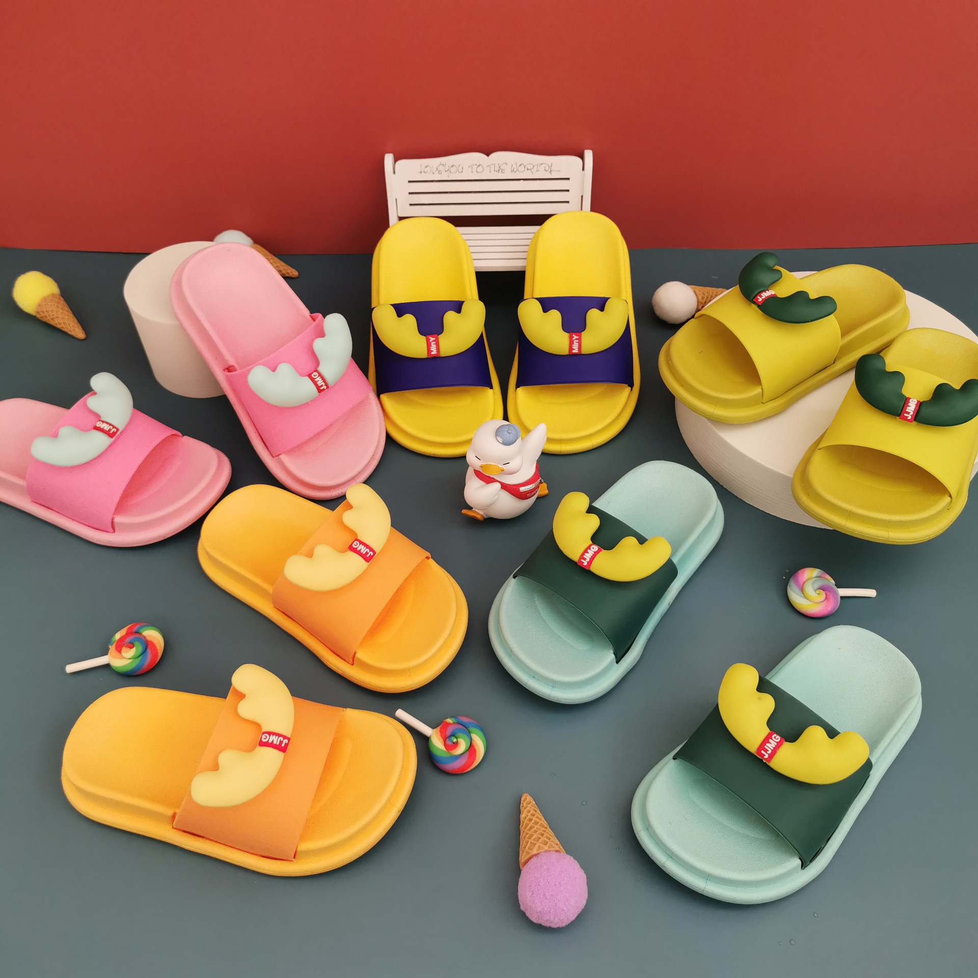 Сандалии Детские с рогами лося, тапочки для дома и ванной, Симпатичные домашние тапочки, лето