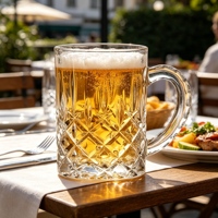 Chope à bière en verre taillé diamant et à motif d'hameçon vertical de 200 ml, chope vintage en cristal gaufré avec poignée pour bière, café, jus et décoration de bar