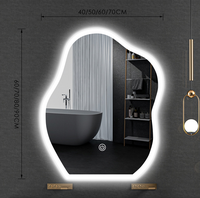 Miroir cosmétique LED lumineux avec cadre en alliage d'aluminium, design nuage irrégulier, pour coiffeuse, alimentation secteur, anti-buée, pour appartement