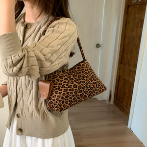 Latest New Vintage Solid Color Leopard Print Soft Faux Suede Women's Underarm Shoulder <b>Bag</b> Fashion Ladies Handbag for <b>Work</b> - Product Image 4