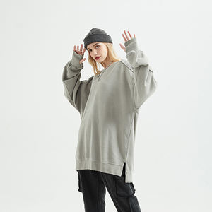 Sweat-shirt surdimensionné en coton lavé unisexe 430g, col ras du cou, ample, patchwork vintage, sweat-shirt à capuche solide pour hommes - Product Image 4