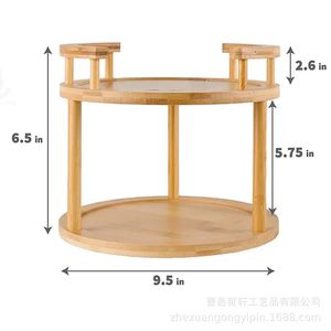 Estante giratorio de bambú de doble capa para especias con tapa de madera, organizador hermético de cocina para especias y cosméticos, tamaño L - Product Image 4