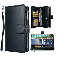 Étui portefeuille magnétique en cuir PU avec fermeture éclair et sangle pour Samsung S25 Ultra, avec porte-cartes pour femmes et hommes