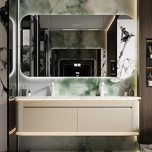 Coiffeuse en <span class=keywords><strong>bois</strong></span> <span class=keywords><strong>de</strong></span> style moderne avec miroir intelligent Armoire murale vanité lavabo <span class=keywords><strong>Meuble</strong></span> d'hôtel pour salles <span class=keywords><strong>de</strong></span> bains - Product Image 1
