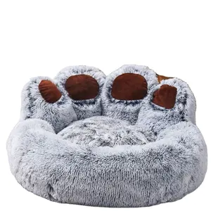 Washable Soft Round Pet Bed Cat Sleep Bag With Bear Paw Shape For Pet Dogs Cats Large Plush Dog Cats Bed