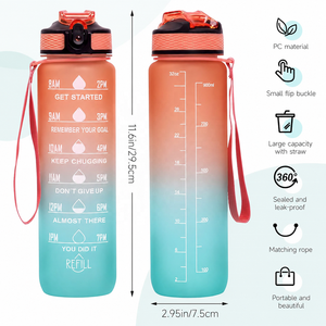 Bouteille d'eau motivante 1L, gourde de sport dégradée avec marqueur de temps, 32oz, logo personnalisé, paille rabattable, gourde spatiale pour la gym, le fitness en extérieur - Product Image 6