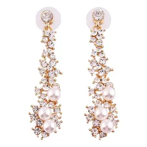 Long Rhinestone Bridal Simulated Pearl Clip on Earrings Non Piercing for Women Party Wedding Luxury Ear Clip