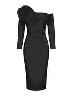 Robe Africaine Élégante pour Femme, Robe Midi Moulante Froncée à Fleurs 3D, Robe de Soirée, Robe de Bal, Robe de Cérémonie pour Femme
