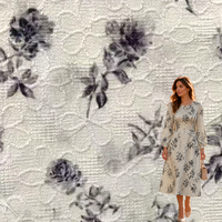 Tissu pour robe à imprimé floral gaufré, 95% polyester, 5% élasthanne, tissu tissé pour vêtement