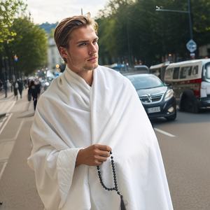 Ahram Ihram Ehram Vêtements Respirants pour Hommes 2 Pcs Set 110*220cm Blanc Ihram pour Hajj Umrah Adult Home Bath Use Made Polyester - Product Image 5