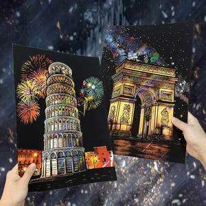 Papel para Rascar con Diseño de Paisaje Nocturno Arquitectónico Colorido, Regalo Creativo de Cumpleaños con Tarjeta de Regalo de Viaje al Redor del Mundo Incluida - Product Image 3