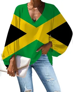 Luxus Marke Frauen Kleidung Jamaican Flag Afrikanische UNIA Flagge Muster Sommer Chiffon Blusen Tops Leichte V-ausschnitt Casual Shirts