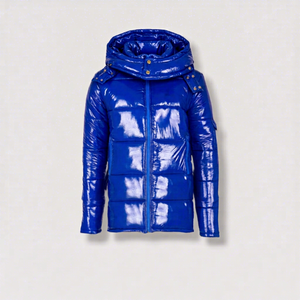 Blouson matelassé à capuche pour homme, couleur unie bleu, imperméable, fermeture éclair, manteau d'hiver décontracté, rembourrage polyester, coupe classique 2026 - Product Image 4