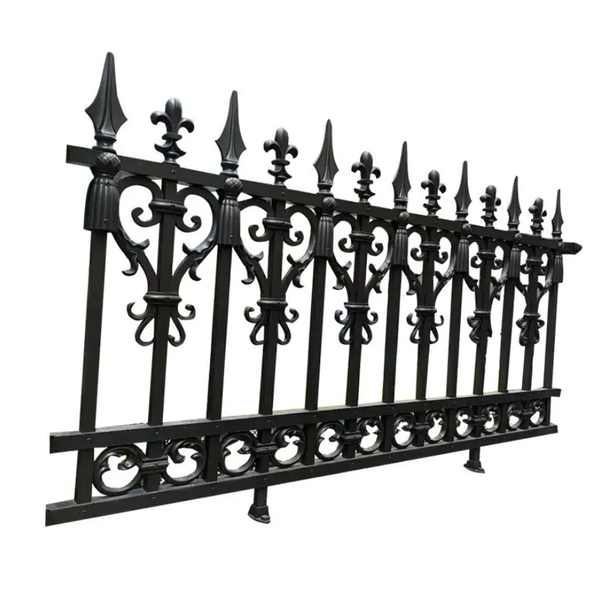 Painel de ferro forjado barato para cercas de aço galvanizado preto para jardim decorativo em alumínio