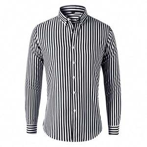 Men's Long Sleeve Striped Shirt Casual Korean Style Japanese <b>Slim</b> Fit Coat J0073 - Product Image 5