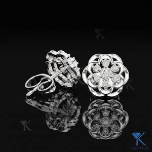 Lab Grown Diamond Brilliant Cut Open Floral Stud <b>Earrings</b> 7 Stone Cluster Scalloped Halo 14K/18K <b>Solid</b> Gold Trendy Women Bridal - Product Image 3