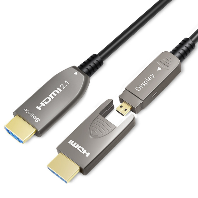 8K UHD Detachable AOC Cable 48Gbps 10ft/20ft/30ft HDTV Source to Dual Micro HDMI+Standard HDMI Display Optic Fiber Cable Sale