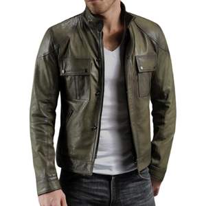 Veste en cuir pour homme personnalisée, col classique, style motard, manches longues, coupe-vent, vintage, pour moto - Product Image 3