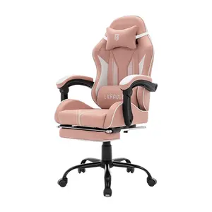 Chaise de jeu ergonomique rose personnalisée en PC Chaise de joueur sur ordinateur Chaise de jeu de course avec repose-pieds rembourré