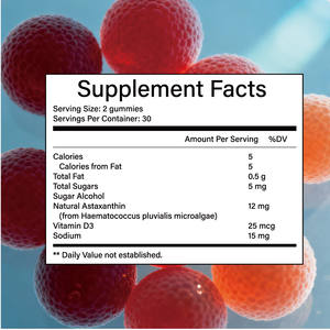 Gummies à mâcher à l'astaxanthine biologique HUAQING OEM - Astaxanthine naturelle 24 mg, complément antioxydant - Vegan, sans OGM, sans sucre - Product Image 2