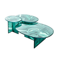 Table basse de luxe - Verre coloré ovale pour salon, plateau en verre fusionné au design liquide, idéal pour la décoration