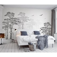 Papier Peint Mural PVC Moderne en Gros, Motif Forêt Délicat, Personnalisable, Impression d'Arbres Neutres, Décoration Murale pour Chambre, Salon, Hôtel