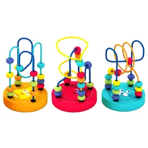 Montessori Baby Toys Classic Large Wire Beads Maze Wooden Toy Around The Mirror Child Gift Early Learning Skills From Funny Game