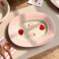 Lelyi Ins Creatief Schattig Handgetekende Aardbeien Keramisch Bord Hoogwaardig Cartoon Meisjes Hart Keramisch Bord