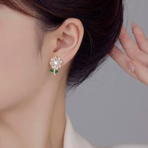 Boucles d'oreilles clous en argent micro-incrustées de zircon, motif fleur complète, style japonais et coréen, pour mariage et mariée, boucles d'oreilles clous douces - Product Image 6