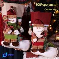 Chaussette de Noël en polyester personnalisée en gros pour offrir des cadeaux de Noël, grande capacité, chaussette du Père Noël pour décorations et friandises