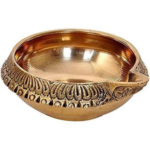Lampe à huile en laiton puja indienne artisanale lampe Diya dorée conception gravée 2 pouces de diamètre à des fins décoratives pour Noël - Product Image 2