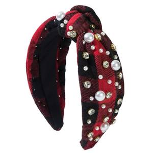 ที่คาดผมแฟชั่นสำหรับวันหยุดประดับพลอยเทียมไข่มุกตาหมากรุกคลาสสิกสำหรับเทศกาลคริสต์มาส - Product Image 5