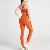 Damen Yoga-Set: Sport-BH & Leggings für Fitness, Laufen, Cross-Back, High Waist, Po-Lifting, Gebürstet, Ganzjährig