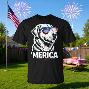 Camiseta con diseño patriótico de la bandera americana Golden Retriever para el 4 de julio - Product Image 3