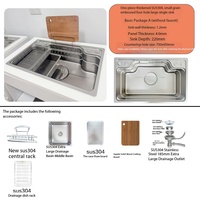 Évier de cuisine OEM personnalisé en acier inoxydable SUS304, à texture 3D gaufrée, à cuve unique, à encastrer sous plan, multifonctionnel, type poste de travail