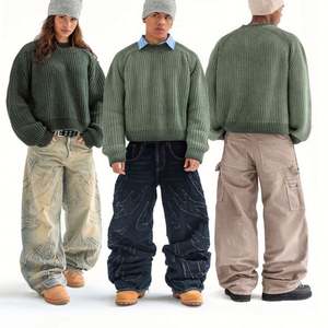 Jersey de punto lavado con piedra antiarrugas y cuello redondo Vintage unisex, Jersey de algodón cálido con logotipo personalizado en la parte delantera, ajuste holgado - Product Image 1