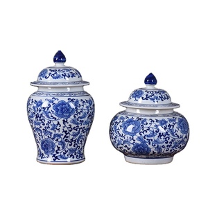 Vase de sol en porcelaine/<span class=keywords><strong>céramique</strong></span> bleu et blanc Art Déco fait à la main avec couvercle pour la décoration de la maison, du restaurant et de l'hôtel, salon - Product Image 1