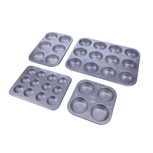 Household Metal Tin 4 6 12 Cup Cake Pan Mould Tray, 4/6/12-Cavity Non-Stick Muffin Bakeware Cupcake Pan for Oven Baking Safe