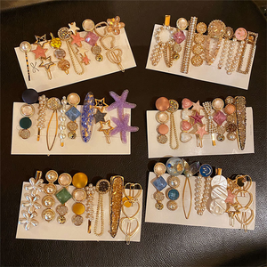 Lot de Barrette à Cheveux Cœur avec Perles et <span class=keywords><strong>Cristal</strong></span>, Styles Coréens Variés, Accessoires pour Femme en Gros - Product Image 1