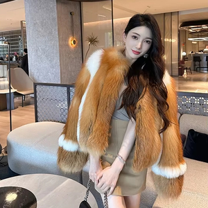 Veste en fourrure de renard <span class=keywords><strong>argenté</strong></span> naturel en gros d'usine avec manteau de fourrure noire femmes vêtements en fourrure véritable de haute qualité - Product Image 4