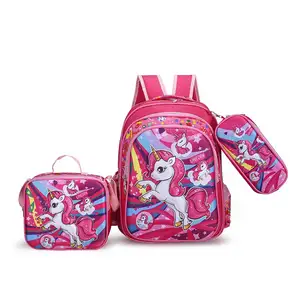 Wholesale 3 Piece Children's School Bag Set Cartoon Princess Little Girl School Bag Backpack with Zipper
