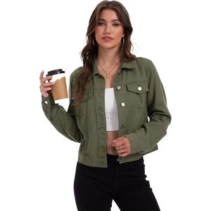 Chaqueta Vaquera Corta Personalizada para Mujer, Manga Larga, con Botones, Bolsillos, Tela Lavada Transpirable - Product Image 2