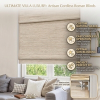 Cortinas Tejidas Naturales Personalizadas, Persianas Romanas Inalámbricas Ecológicas que Bloquean el Sol, Perfectas para Villas de Lujo y Proyectos Hoteleros