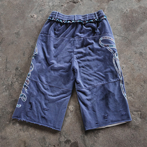 YYSY Pantaloncini da Uomo in Cotone Pesante Personalizzati OEM, Gamba Larga Dritta, Stile Jogger, Lavaggio Acido, Vestibilità Ampia, con Strass - Product Image 6
