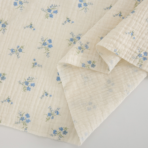 Nouveau tissu en <span class=keywords><strong>gaze</strong></span> <span class=keywords><strong>de</strong></span> crêpe double couche - Imprimé floral bleu vintage pour vêtements <span class=keywords><strong>de</strong></span> détente pour femmes et enfants - Product Image 4