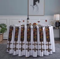 Vente chaude, nappe ronde rouge de luxe pour la maison, personnalisée en satin, 120 pouces, motif croix éthiopienne, pour mariage